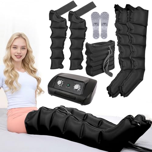 Presoterapia Piernas y Abdomen, Botas Maquina Presoterapia Profesional para Casa Cuerpo Completo 6 Camaras, Masajeador Drenaje Linfatico Circulación, 0-240 Mmhg Ajustables (Black, Legs+arms+waist)