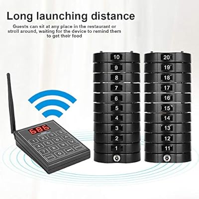 V BESTLIFE Restaurant Paging Beepers System, Wireless Guest Customer Queuing Pager with 1 Keypad Sender + 20 Coaster Pager Buzzer for Nursery,Hospital,Hotel(Black)