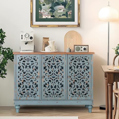 PHI-VILLA-Accent-Cabinet-with-Doors-Sideboard-Buffet-Cabinet-Distressed-Cupboard-Cabinet-for-Living-RoomDining-RoomHallway-Blue-Storage-Cabinet PHI VILLA Accent Cabinet with Doors Sideboard Buffet Cabinet Distressed Cupboard Cabinet for Living RoomDining RoomHallway Blue Storage Cabinet