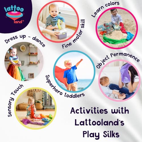 Sensory Play Scarves – 6 Pcs | Multicolor Dance & Music Scarves for Kids | Juggling Scarves for Girls, Boys | 20" x 20" Soft Play Silks for Children | Rainbow Playsilks Babies 6 Months+3