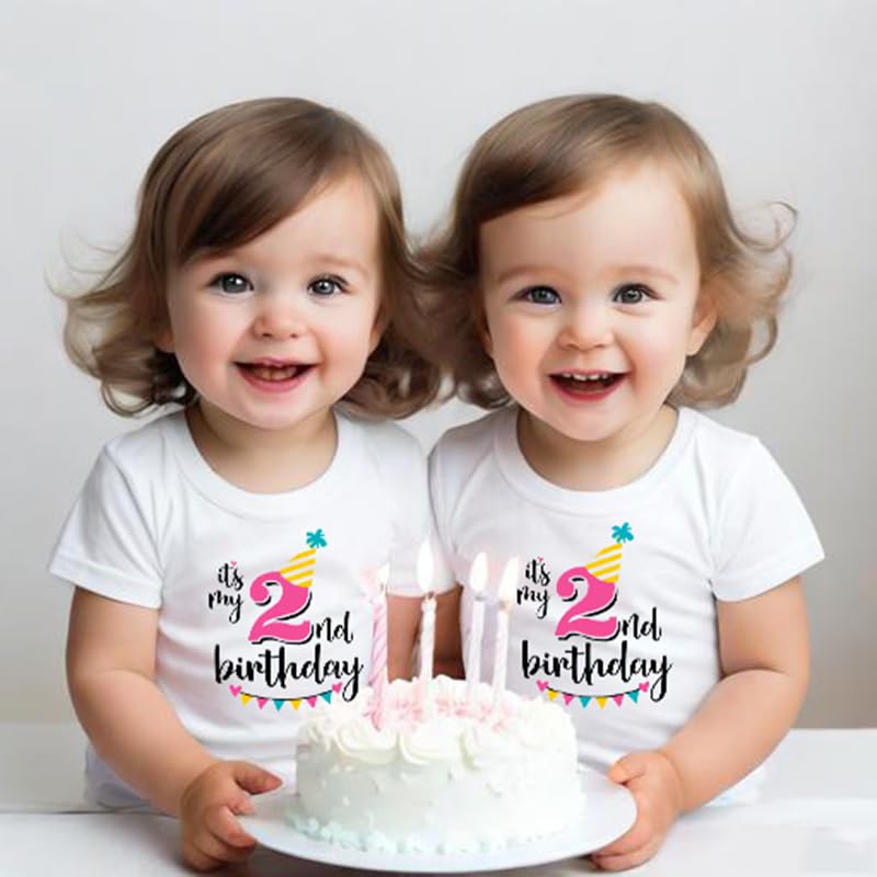 2th Birthday Shirt for Girls, Dress T Shirt 2 Year Old Gift Outfit Decoration Banner Birthday Clothes for Girls White4