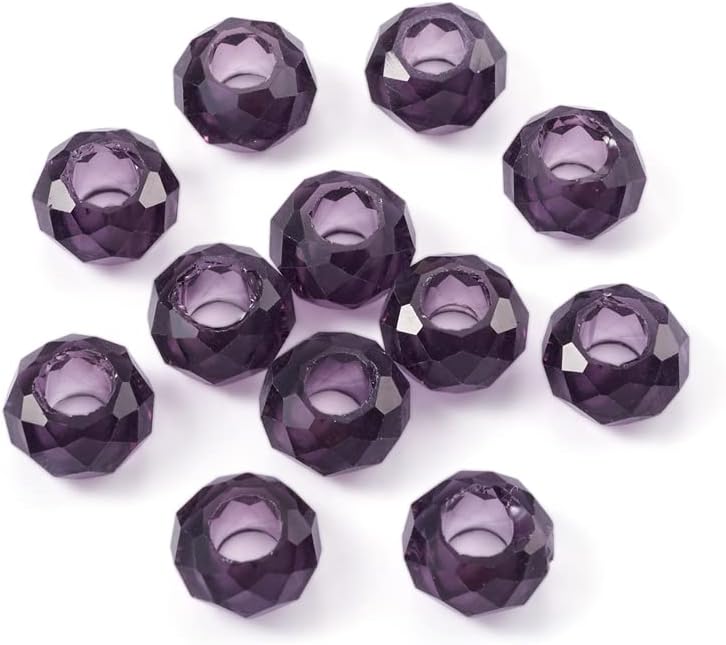 KISSITTY 100Pcs Indigo Glass Faceted European Beads Bulk Crystal Rondelle Large Hole Loose Spacer Beads Slide Charms No Metal Core 14x8mm for DIY Bracelet Necklace Jewelry Making Hole:5mm