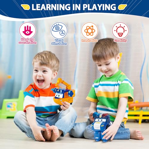 Super Wings Transformable Toys Playset, 5 in Marty and Lucie Airplane Transforming Figures Toys Set, 2 in 1 Mode Rescue Bots Toy for 3-5 Year Old Boys Girls, Plane Toy for Toddlers Kids Age 3 4 5 6
