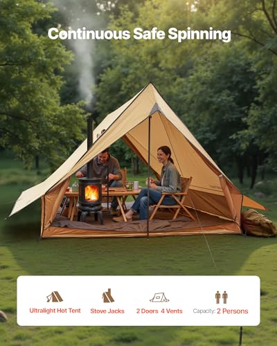 VEVOR Tente Chaude pour 2 Personnes, Tente d'hiver Portable avec Trou de Poêle, Poteaux, Sac de Transport, Abri Léger à 4 Saisons, Tissu Imperméable PU2500 mm, pour Camping, Randonnée, Pêche, Chasse – Image 5
