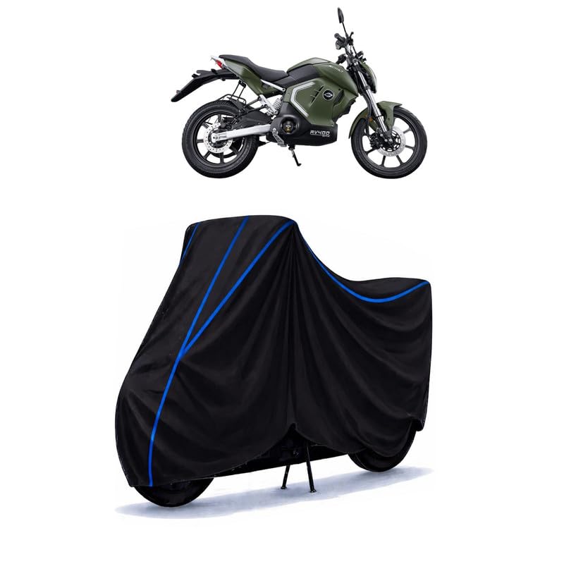 Image of Revolt RV 400 BRZ Bike Cover Water Resistant Universal Motorcycle Rain | Heavy Duty UV Protection, Dust, Scratch Indoor Outdoor All Weather with Black Blue Piping Elastic