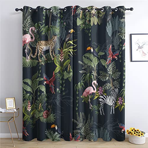 THYUNQ Tropical Jungle Animal Curtains for Bedroom Living Room, Blackout Curtains 90 Drop - Thermal Insulated Eyelet Drapes, Patterned Window Treatments, 90x90 Inch (W X L), 2 Panels