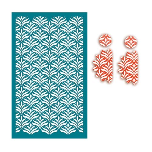 MANGOUSONG Screen Printing Kit,15x9cm Palm Leaves Polymer Clay Silk Screen Stencils Reusable Silkscreen Print Kit for Printing Clay Stamps Jewelry Earrings Decoration Template Style 18