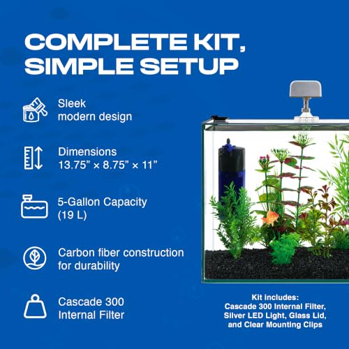 Image of PENN-PLAX Water-World Radius Desktop Nano Aquarium Kit - Come with LED Light, Internal Filter, and Mat - Perfect for Shrimp and Small Fish - 5 Gallon Tank