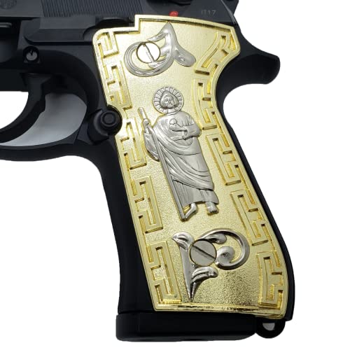Custom Metal St Jude Beretta Grips 92/96 Series Pistols 92F, 92FS, M9, 96 Nickel Gold Plated