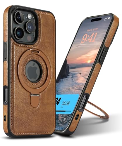 Clatoxi per iPhone 16 Pro Custodia Magnetica in Pelle con Supporto Invisibile [Compatibile con Ricarica Wireless], Antiurto con Supporto Sottile Retrò di Lusso Cover per iPhone 16 Pro (Marrone)