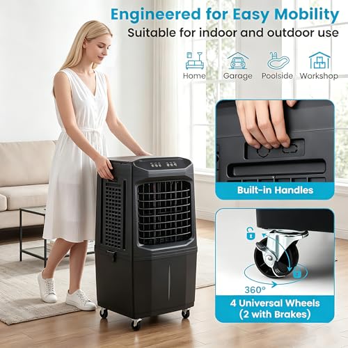 KOTEK 7 Gal Evaporative Air Cooler, 1800 CFM Windowless Portable Swamp Cooler Air Conditioner with 3 Speeds 4 Ice Boxes 12H Timer Remote, Oscillating Cooling Fan for Room Home Gara image 8