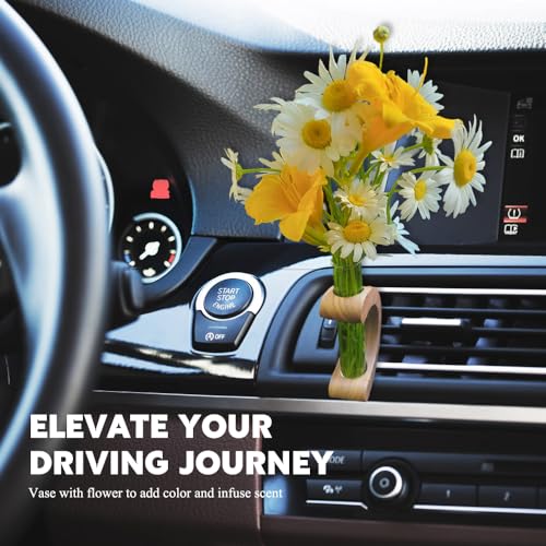 Image of Little Glass Flower Vase Air Vent Clip, Car Flower Vent Clip, Cars Vase Vent Clip Plant Holder, Universal Auto Interior Wooden Ornament Decoration Accessories for Women (Hickory)