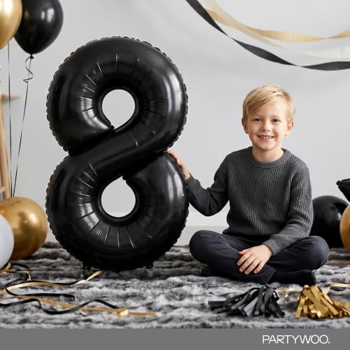Image of PartyWoo Black Number 8 Balloon 40 Inch 25pcs Black Foil Star White Gold
