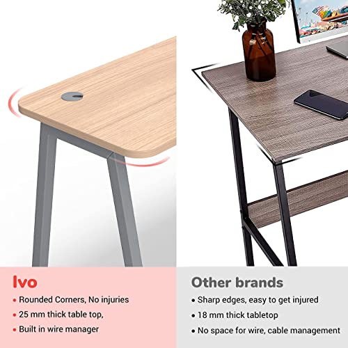 Image of KOKUYO IVO Home Office Desk - Heavy-Duty Work Table for Home, Study, Office & Workspace | 25mm Thick Engineered Wood Top, Sturdy & Angular Metal Legs | (Grey, 1200MM)