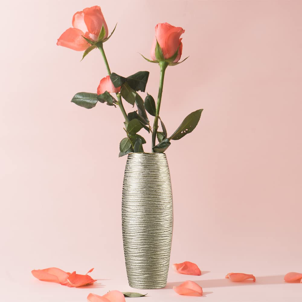Set di 3 Vaso Moderno in Ceramica Oro, vaso fiori Decorativi per la Domestica, vaso alto da interno con portacandele in ceramica, Alti 28 cm e 23 cm