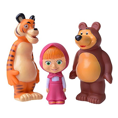 Set of Three Cartoon Characters Masha and the Bear Rubber Squeaking Bath Toys Masha Bear and Tiger Masha y el Oso