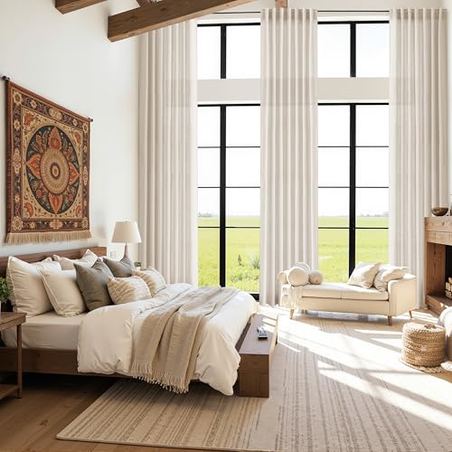 Image of Nanspring Extra Long Linen Curtains 144 Inch for Living Room Cream Beige