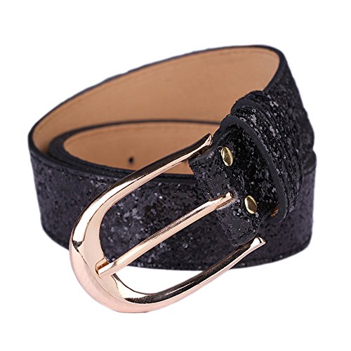 Women's Sequin Studded Belt Genuine Leather with Gold Buckle for Jeans