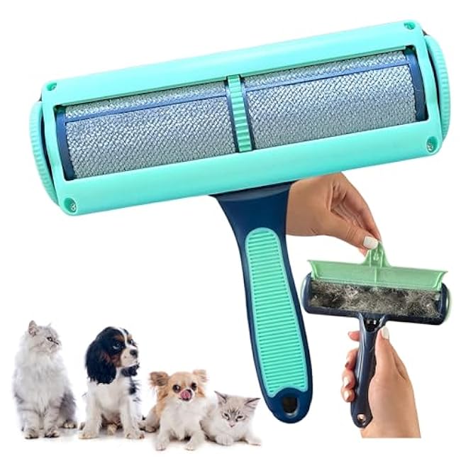 Reusable Pet Hair Remover-Lint Roller for Couch, Furniture, Carpet, Clothing and Bedding, Eco-Friendly Cat and Dog Hair Remover, Portable Pet Hair Removal Tool in Mint Green-PRZZ8Y0S