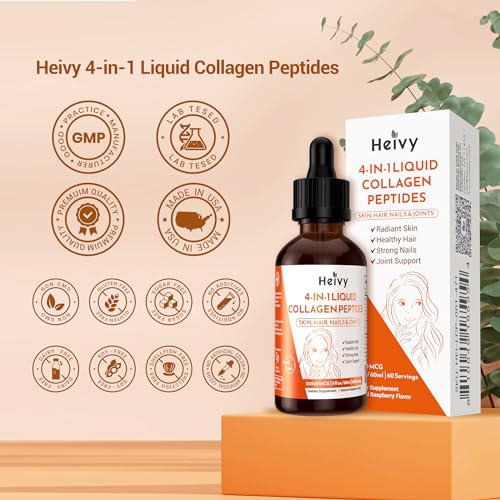 Image of Heivy Liquid Collagen for Women, 60ml Raspberry Flavor, 20500 mcg 4-in-1 Collagen Drops, USA GMP, Sugar-Free, 3rd Party Tested