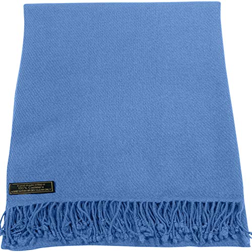 CJ Apparel Blue 100% Cashmere Shawl Pashmina Scarf Wrap Stole Head Wrap Hand Made in Nepal New2