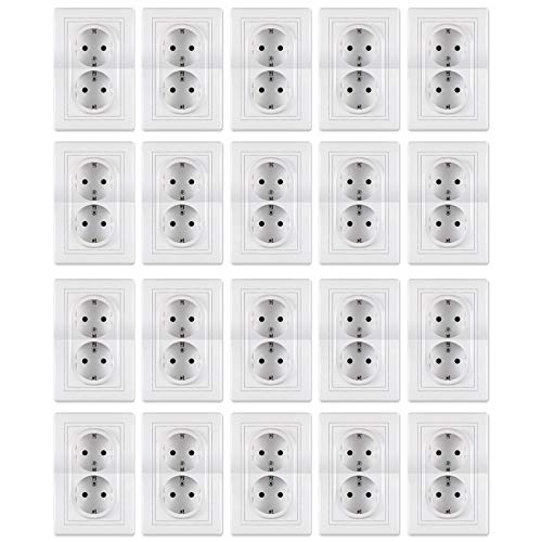 Dimensioni e dati: per doppia presa [Lx123mm, Hx80mm, Bx43mm] Certificato VDE, peso: 0,08 kg, 16A/250V~, conforme alla norma IEC 60884-1, colori: bianco (RAL 9003), Made in Europa. Peso: 1,8 kg