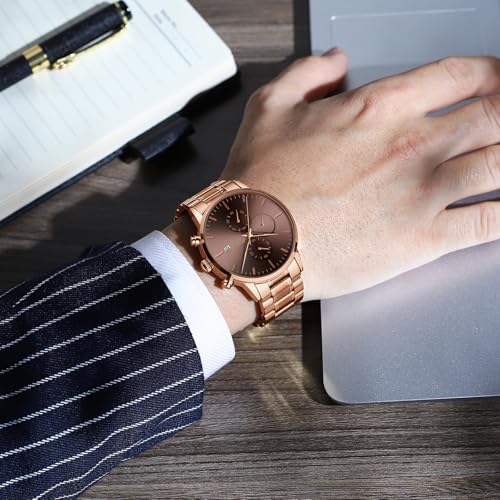 Image of NIBOSI Men's Watches Analog Minimalist Black Dial Watch for Man Business Chronograph Casual Watches Stainless Steel Strap Date