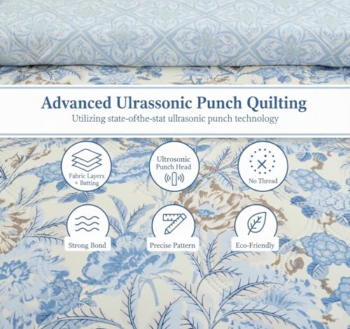 Image of IVAZA Luxury Ultrasonic Punch AC Comforter Blanket - Quilted Microfiber Floral Pattern, Lightweight Breathable All‑Season Blanket for Bedroom, Travel (Singled Bed,228x152 CM) Firozi