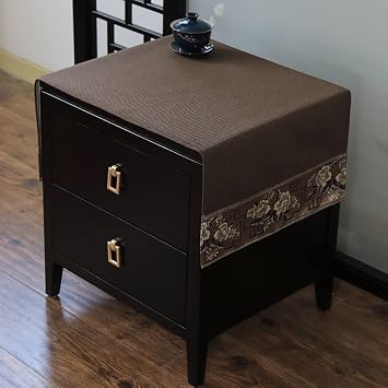 Topwon Solid Color Bedside Tablecloth Nightstand Runner Side End Tabletop Dust Cover Embroidered Flower Vintage Night Stand Table Linen, Washable & Anti-Slip Coffee