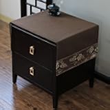 Topwon Solid Color Bedside Tablecloth Nightstand Runner Side End Tabletop Dust Cover Embroidered Flower Vintage Night Stand Table Linen, Washable & Anti-Slip (Coffee)