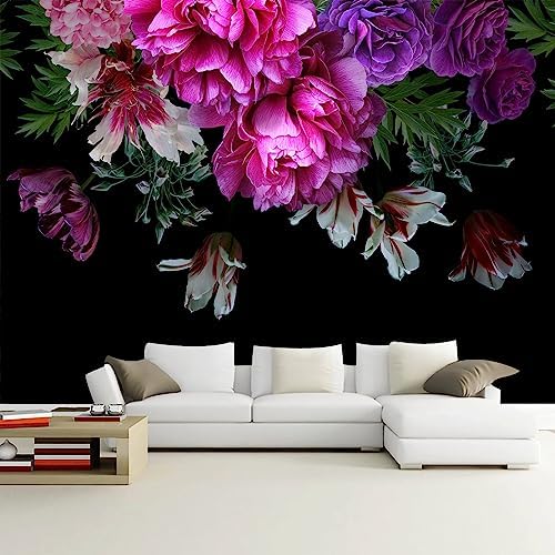 WFBHUA-Purple Peony Floral Wallpaper Tropical Botanical Leaf Rose...