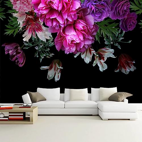 WFBHUA-Purple Peony Floral Wallpaper Tropical Botanical Leaf Rose Flower Wall Mural for Bedroom(Not Peel and Stick)