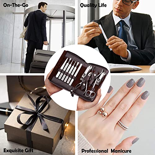 Manicure Set Familife Nail Clippers Set Professional Manicure Kit 11 In 1 Stainless Steel Pedicure Tools Nail Kit Mens Grooming Kit With Portable Leather Travel Case Dark Purple Birthday Gifts For Men #TOP6
