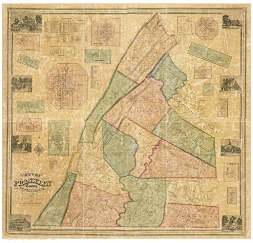Franklin County Pennsylvania 1858 - Copy 1 - Wall Map with Homeowner Names - Genealogy - Old Map Reprint