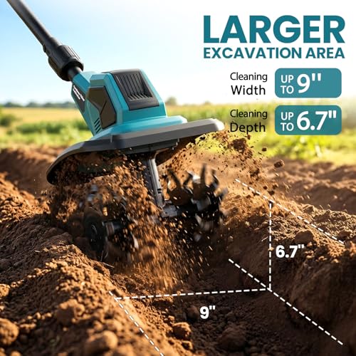 Cordless Tiller Cultivator, 360RPM Electric Garden Tiller, 2 * 3.0Ah 21V Batteries & Charger, Brushless Motor Battery Powered Garden Rototiller for Lawn/Gardening/Soil Cultivation - image 2