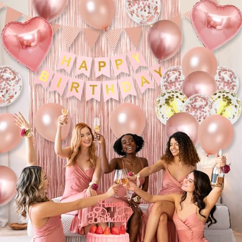 Image of Rose Gold Birthday Decorations For Girls, Birthday Birthday Balloons Set