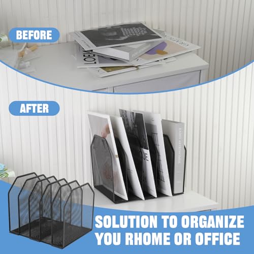 RUITENG 2 Pack Mesh File Sorter Organizer for Desktop, 5-Section Black Metal Vertical Desk File Organizer, Adjustable Upright Bookshelf File Holder Stand for Office Home Classroom Documents Books by RUITENG - Image 6