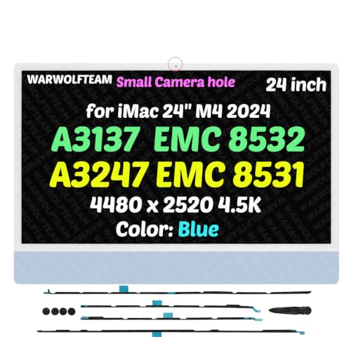 Image of Compatible with iMac A3137 A3247 M4 2024 All in One Retina EMC 8532 EMC 8531 24 inch 23.5in 4.5K LCD Screen Display Replacement Assembly LM235UH1-SDE1 Camera Hole: 0.6CM(Blue)