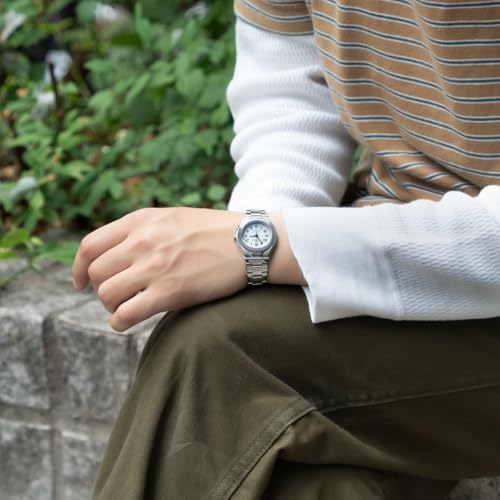 Image of Citizen Q&Q HJ01-204 Women's Wristwatch, Analog, Radio, Solar, Waterproof, Metal Band, White, white, Wristwatch, radio watch, solar, simple