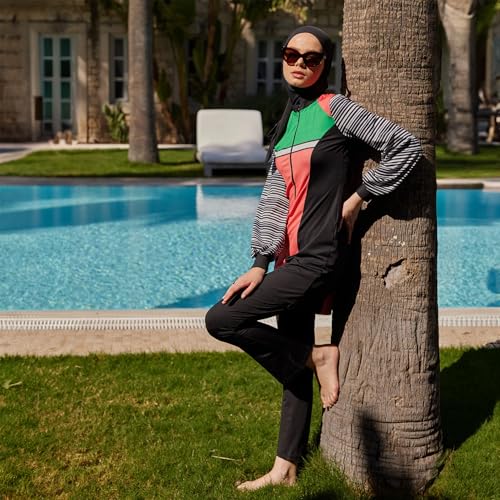 Modest Swimwear for Women 3-Piece Set | Striped Sporty Swimsuit Suit Cover Set | Swimwear Long Sleeve Burkini Set Beachwear4