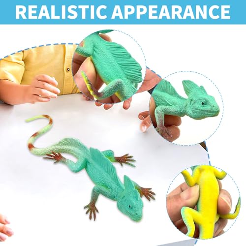 Dhqkqg 4 Stück Eidechse Spielzeug,Realistische Eidechse Gummi,Simuliert Eidechse Spielzeug,Sandtiere,Gummitiere,Reptilienspielzeug,für Erwachsene Aprilscherz Halloween Party