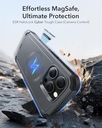 Image of ESR for iPhone 16 Pro Phone Case, 23ft Military-Grade Drop Protection, Shock-Absorbing Rugged Cover, MagSafe Accessories Compatible, Cyber Series, Grey