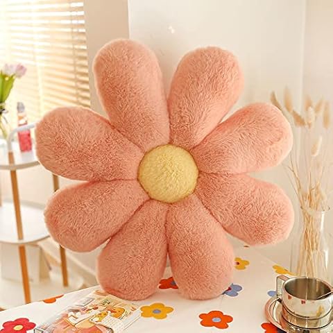 unlockgift Furry Flower Pillow, Flower Shaped Throw Pillow Cute Floor Pillow Green Floor Cushion for Living Room Chair Office Seat Cushion- Cute Room Decor for Girls Teens Adults-Pink,Small-15.7 inch Cover