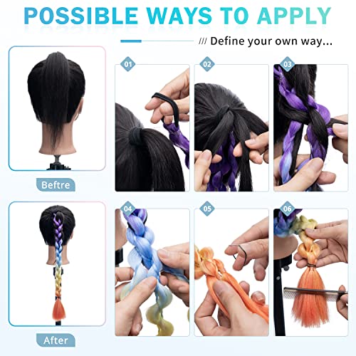 Miniatura 2 de Hairro Extensiones de cabello sintético trenzado de colores con bandas de goma arco iris accesorios para el cabello de cola de caballo para mujeres