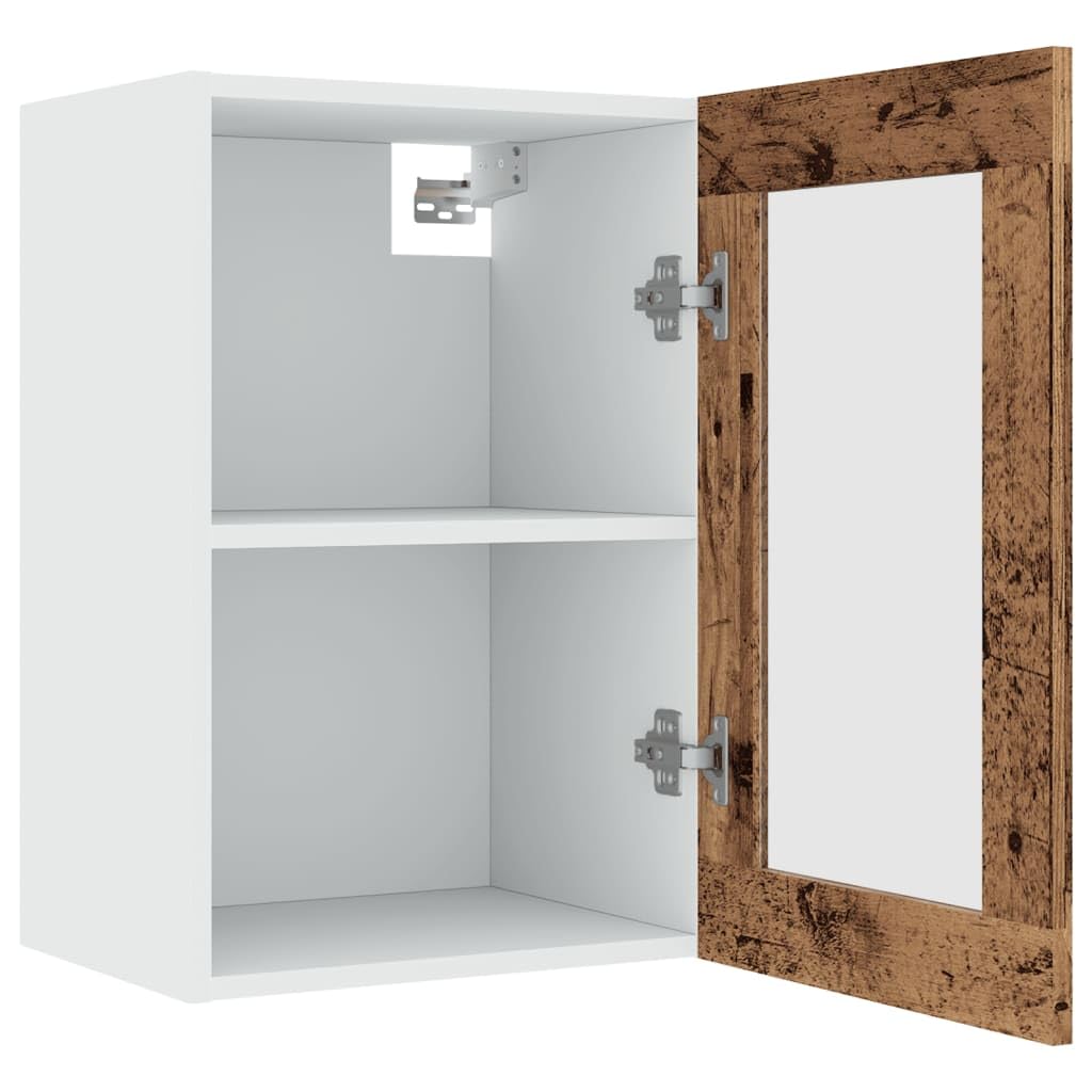 Hängeschrank Lyon mit Glastür in Altholz-Optik 40x31x60 cm aus Holzwerkstoff mit Küchenmöbel Stauraum für Geschirr und Kochutensilien