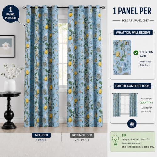 Image of BFAM Floral Print 100% Blackout Curtain with Black Linning at Back,Spa Blue Bird Print Curtains for Living Room /Bedroom Thermal Insulated Energey Saving 8 Feet Pack of 1 Curtain