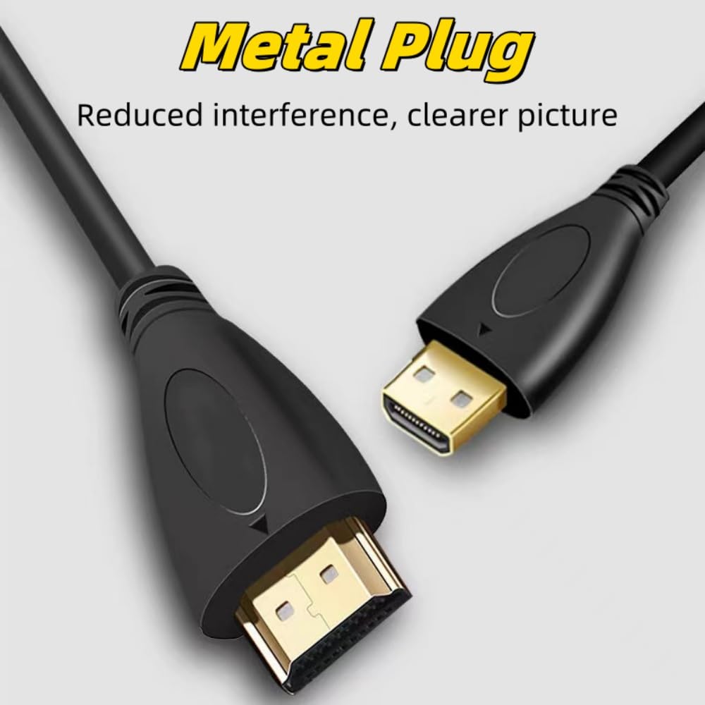 CAMKOO Micro HDMI to HDMI Adapter Cable, 10.2Gbps High-Speed, 4K@30Hz, 1080p, Ethernet Ready, 3.3Ft, Black,2-Pack