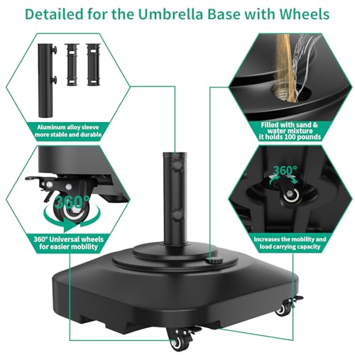 image for QZER Umbrella Base with Wheels, Umbrella Stand Base Heavy Duty 100lb W