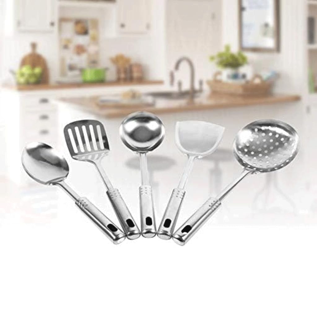 Espátula de acero inoxidable, juego de utensilios de cocina, espátula para freír el hogar, cuchara de fuga grande, espátula gruesa