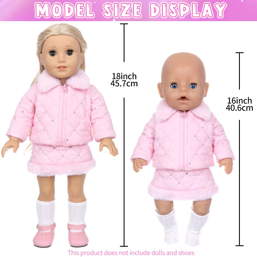 DUORUIMI Doll Clothes Winter Pink Outfit Cotton Coat Jacket Pants Skirt Suit for American Girl Doll 18 inch - Image 7